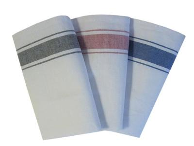 Bistro Napkins 100% Combed Cotton - White w/Navy Blue Strips 15"x21" (Pack of 12) 